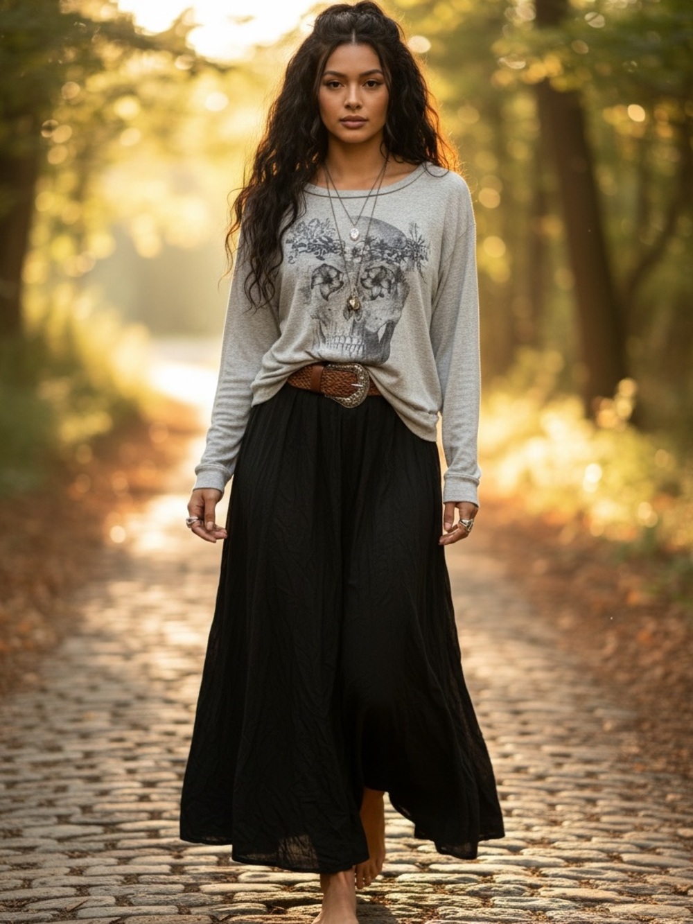 Daydreamer Floral Skull Graphic Slouchy Oversized Pullover Boho Goth Top